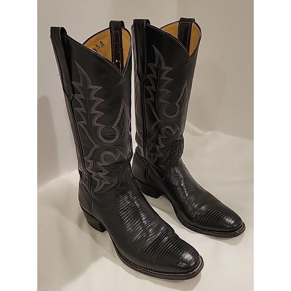 Rios Of Mercedes Womens Black Lizard Leather Cowboy Boots Size 6.5 AA